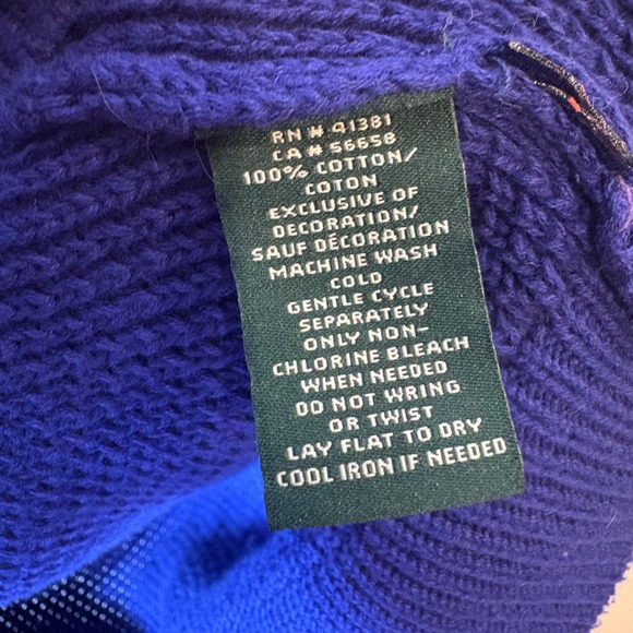 Lauren Ralph Lauren Blue Cotton Knit Hooded V-Neck Pullover Size Large - Picture 7 of 8